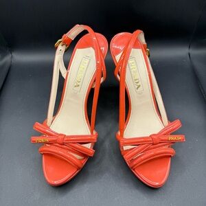 Prada Coral patent leather slingback heels